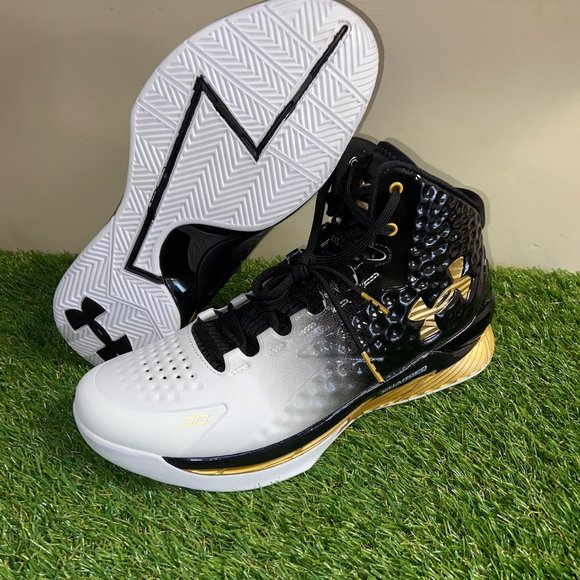 Mens Under Armour UA Curry 1 Retro MVP Black White Gold 3026051-001 Size NEW main image 5